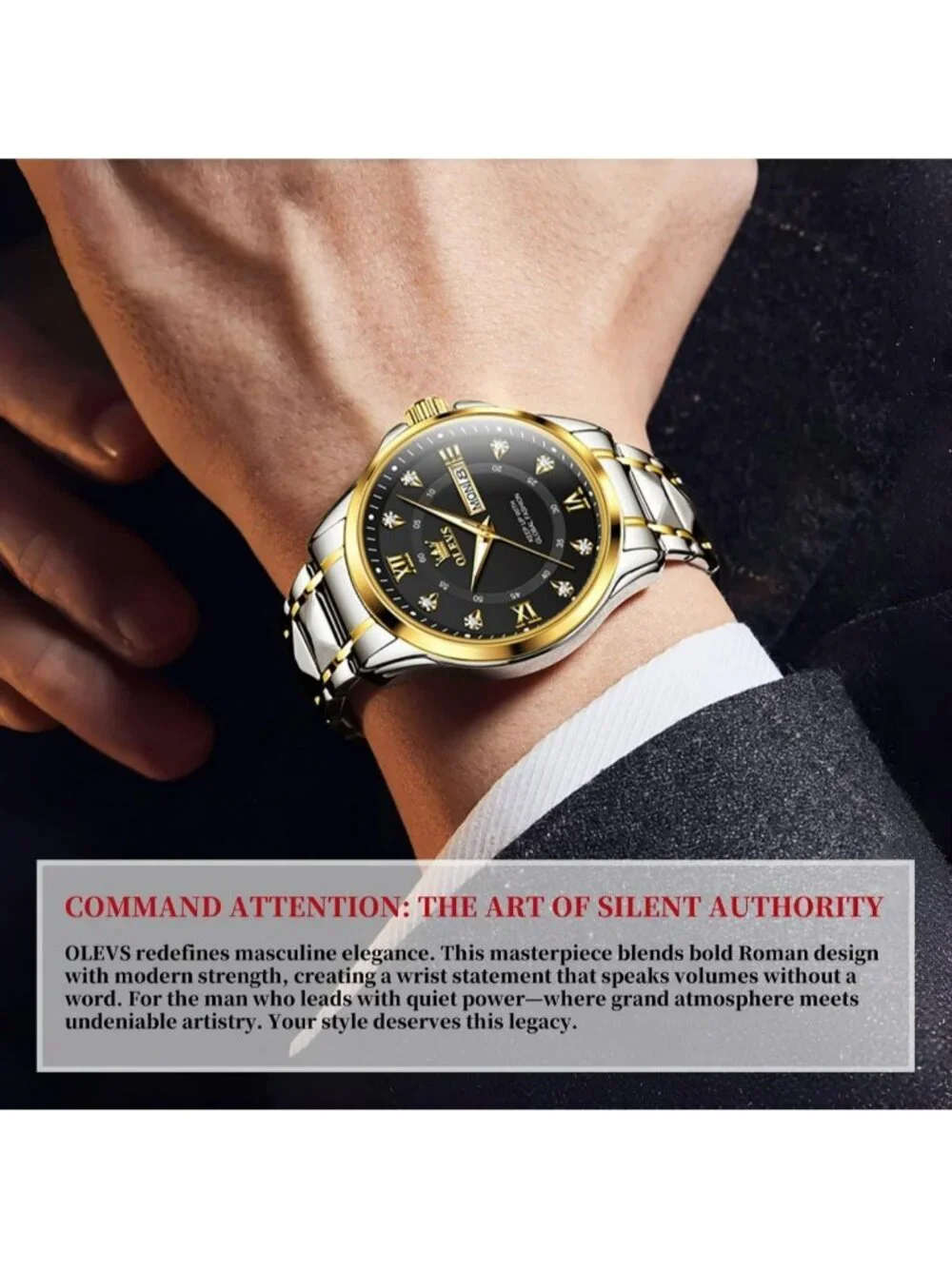 Olevs Men's Silver Gold Stainless Analog Quartz Waterproof Luminous Wrist Watch